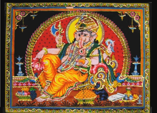 Ganesha Indischer Wandbehang mit Pailetten